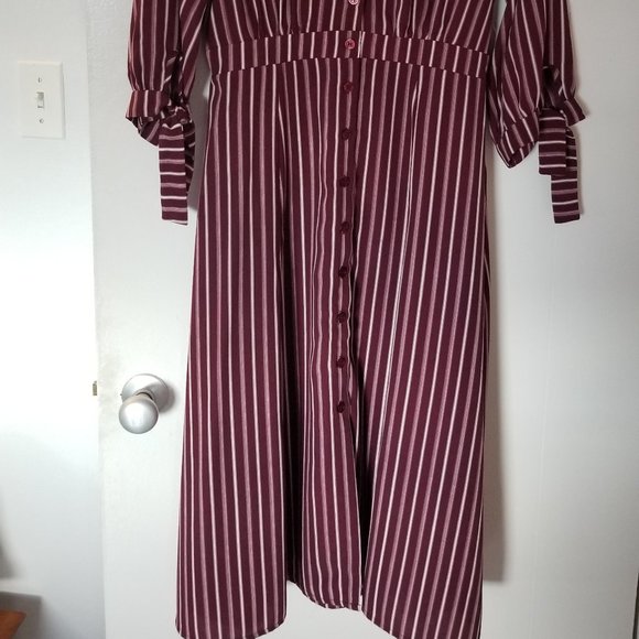 Lulu's Parisa Burgundy Stripe Button-Front Dress - Picture 8 of 11